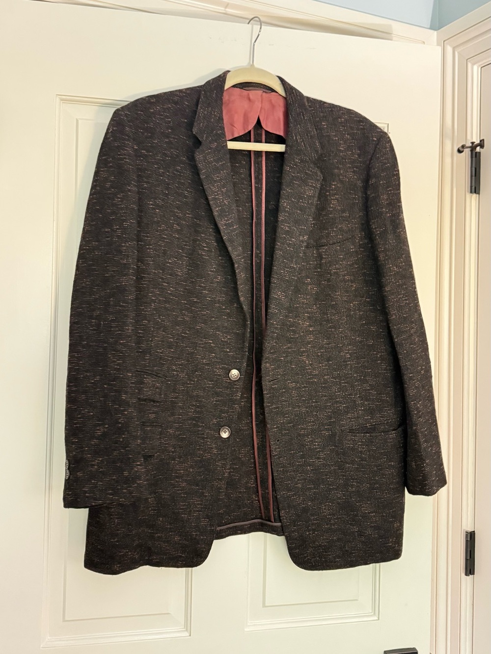 Vintage Men's Dark Heathered Blazer with Pink Lining